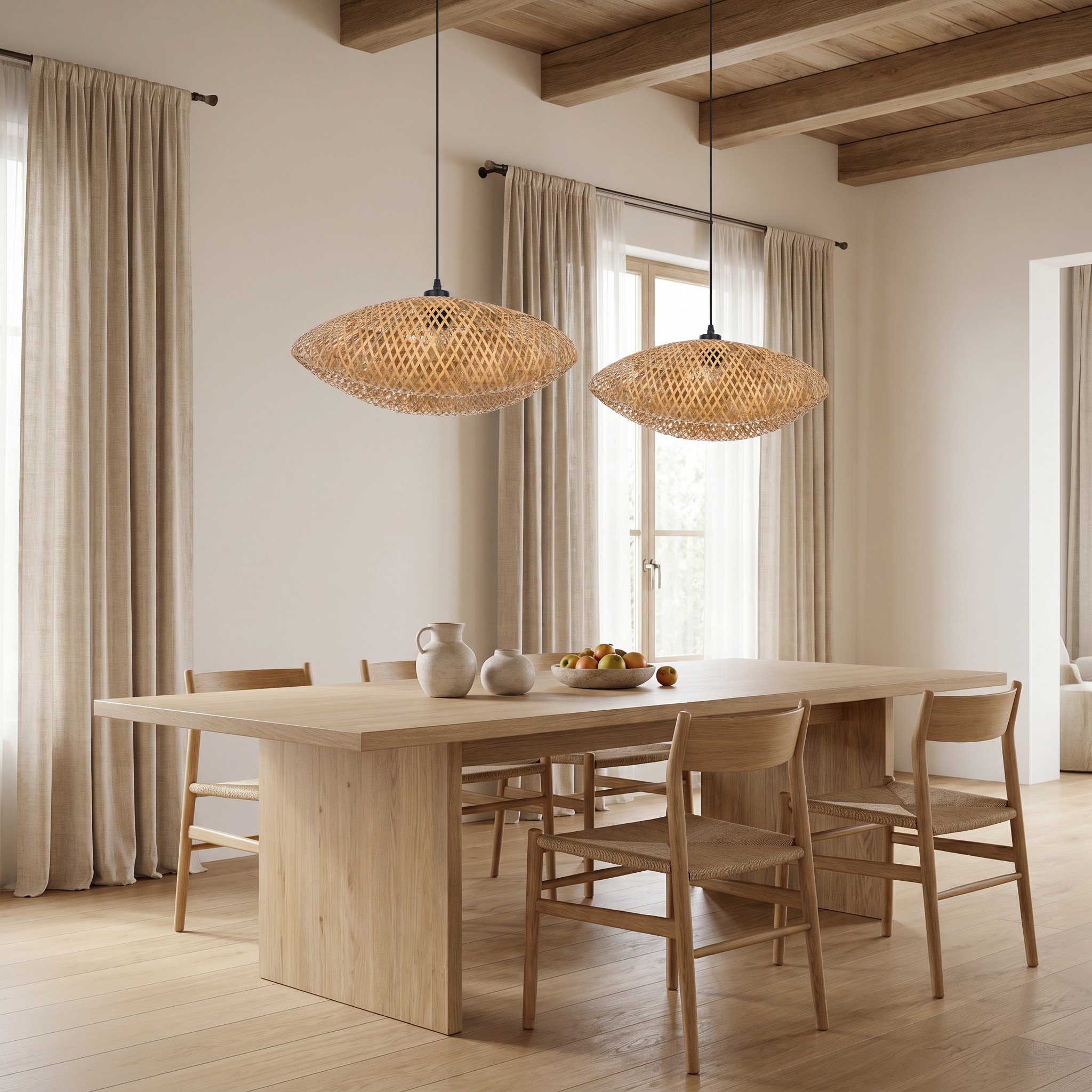 ŻYRANDOL PLECIONY BAMBUSOWY BOHO DUŻA LAMPA WISZĄCA DO SALONU I JADALNI 50 CM w aranżacji