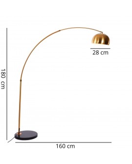Mosiężna lampa AZURRO B1 Lumina Deco w formie łuku z podaniem wymiarów konstrukcji