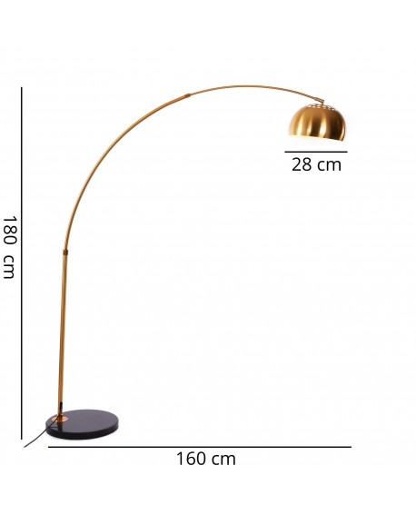 Mosiężna lampa AZURRO B1 Lumina Deco w formie łuku z podaniem wymiarów konstrukcji