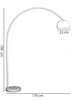 Nowoczesna lampa stojąca w bieli z metalowym kloszem i masywną okrągłą podstawą