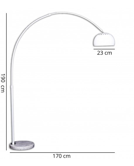 Nowoczesna lampa stojąca w bieli z metalowym kloszem i masywną okrągłą podstawą
