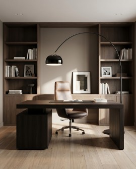 AZURRO B1 lampa stojąca Lumina Deco w nowoczesnym gabinecie z biblioteczką