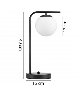Lampa biurkowa z rozmiarem podstawy i klosza w opisie technicznym