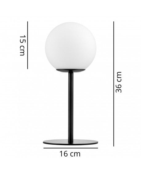 Wymiary lampy stołowej Fredica Slim Lumina Deco z białym kloszem i czarną podstawą