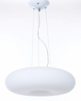 Biała lampa wisząca BIANTE Lumina Deco o owalnym kloszu z metalu i szkła