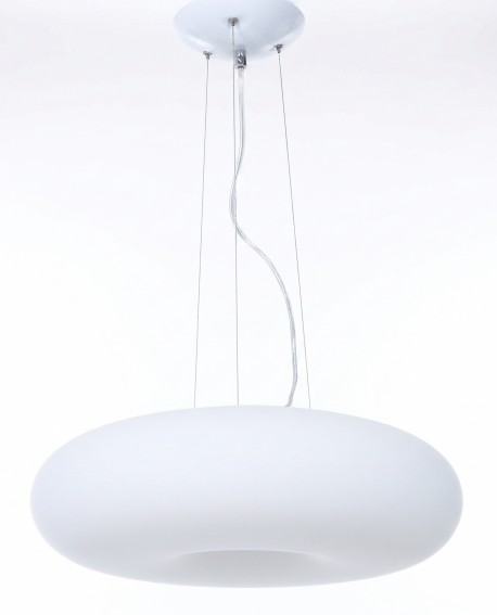 Biała lampa wisząca BIANTE Lumina Deco o owalnym kloszu z metalu i szkła