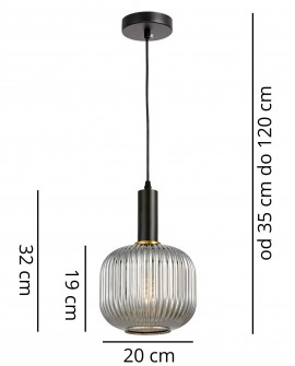 Rysunek techniczny lampy GATO Lumina Deco z informacjami o wysokości i średnicy