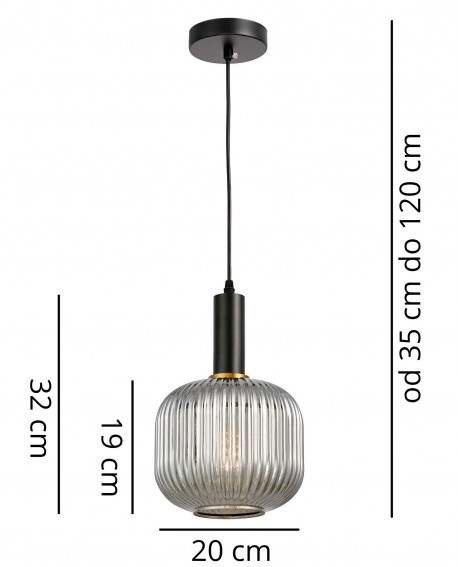 Rysunek techniczny lampy GATO Lumina Deco z informacjami o wysokości i średnicy