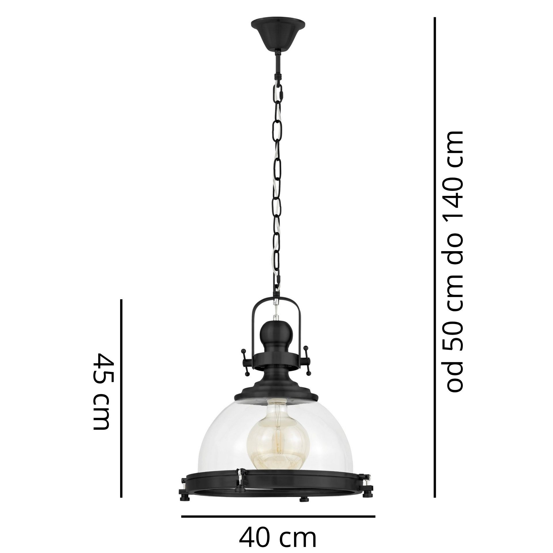 Lampa wisząca loft czarna FALCO - wymiary