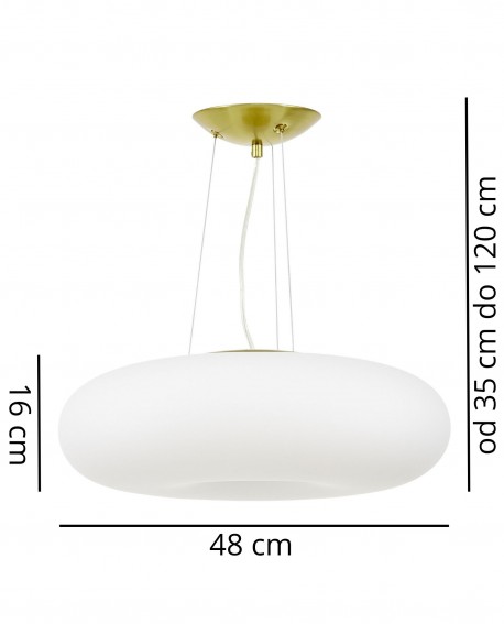 Wymiary biało-złotej lampy wiszącej BIANTE D48 Lumina Deco o średnicy 48 cm