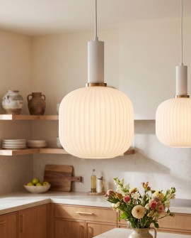 Oświetlenie Lumina Deco GATO do kuchni z białym żłobionym szkłem nad blatem