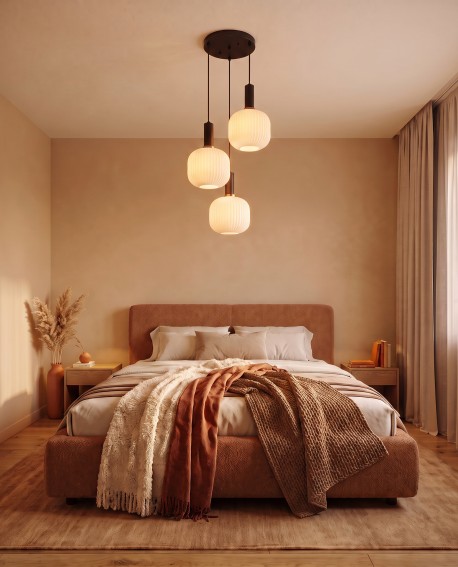Lampa do sypialni w stylu loftowym GATO W3 z trzema białymi kloszami