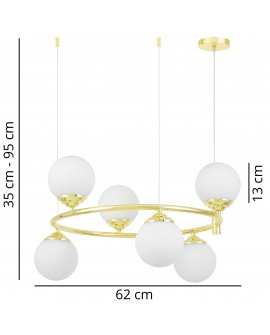 Lampa wisząca RING W6 z wymiarami pierścienia i klosza