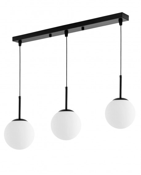 LAMPA WISZĄCA NOWOCZESNA POTRÓJNA CZARNA BIAŁE KULE FREDICA 3 PODŁUŻNA LUMINA DECO