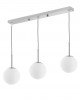 LAMPA WISZĄCA NOWOCZESNA POTRÓJNA CHROMOWANA BIAŁE KULE FREDICA 3 PODŁUŻNA