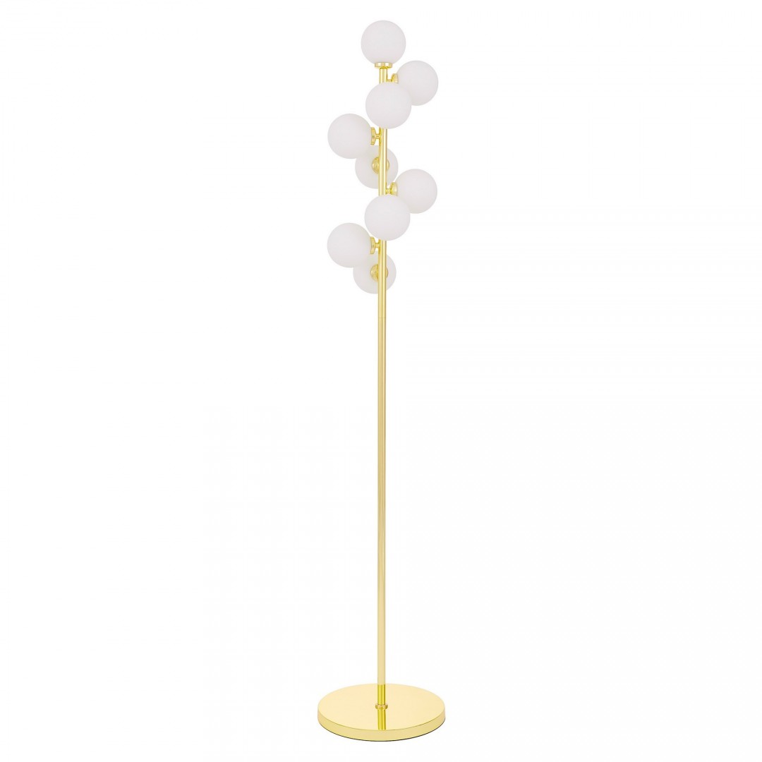 LAMPA STOJĄCA PODŁOGOWA ZŁOTO KLASYCZNE BIAŁE KULE PETRICA 9 LUMINA DECO