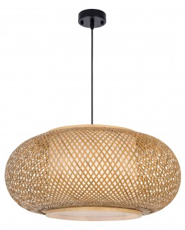 Duża lampa sufitowa z naturalnego bambusa w stylu Boho z widocznym czarnym zawieszeniem