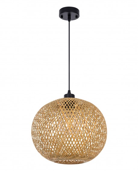 Lampa wisząca w stylu Boho z plecionym kloszem i czarna podsufitką