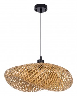 Wisząca lampa pleciona bambusowa Lampit BOHO z czarnym kablem i podsufitką