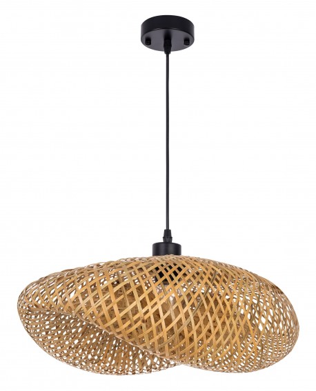 Wisząca lampa pleciona bambusowa Lampit BOHO z czarnym kablem i podsufitką