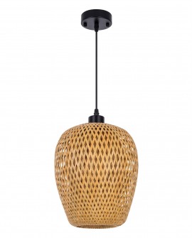Bambusowa lampa wisząca Lampit BOHO z czarną podsufitką w stylu boho do salonu