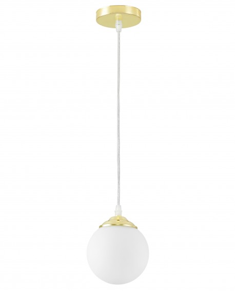 Nowoczesna złota lampa wisząca FINO W1 z mlecznym kloszem w formie kuli
