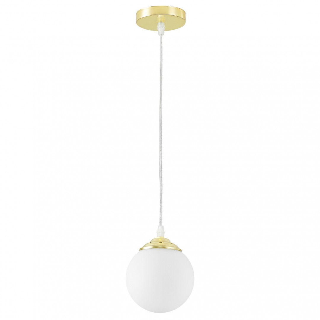 Nowoczesna złota lampa wisząca FINO W1 z mlecznym kloszem w formie kuli