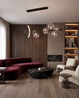 Lampa wisząca MERIDO W7 z przezroczystymi szklanymi kloszami na czarnym stelażu