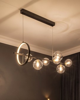Lampa wisząca MERIDO W7 z przezroczystymi szklanymi kloszami na czarnym stelażu