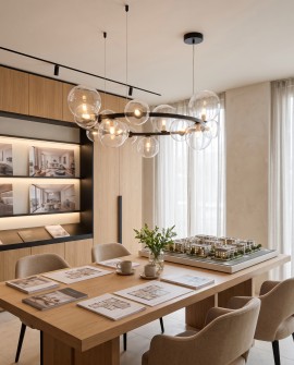 Czarna lampa sufitowa z metalową obręczą i transparentnymi kulami w kolekcji MERIDO