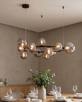 Lampa wisząca MERIDO W15 Lumina Deco nad stołem w eleganckiej jadalni z nakryciem