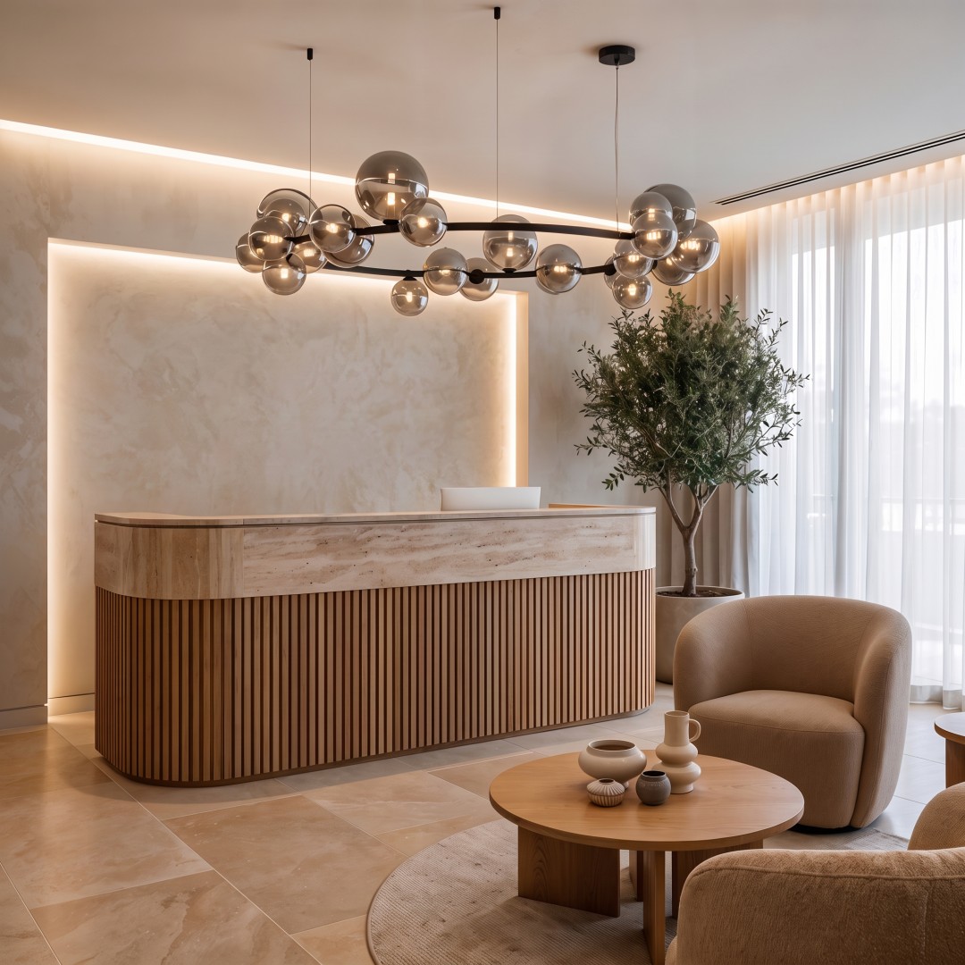 Designerka lampa wisząca MERIDO W24 Lumina Deco w aranżacji recepcji lub biura