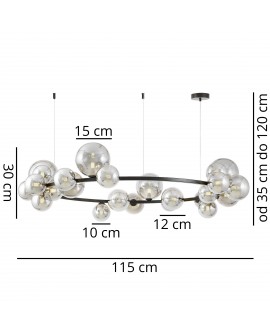 Schemat wymiarów lampy MERIDO W24 Lumina Deco z dymionymi kulami
