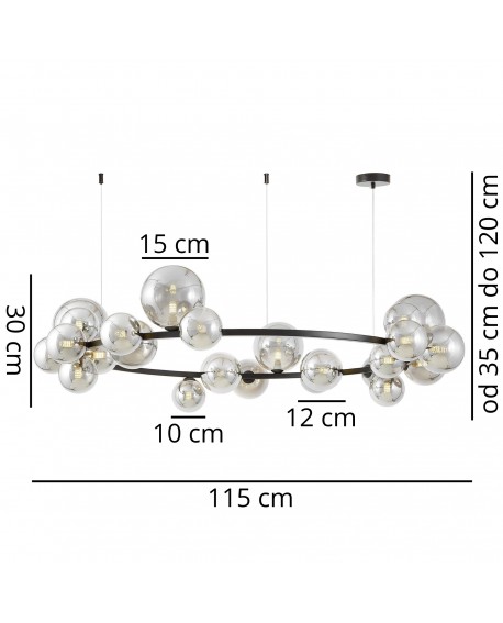 Schemat wymiarów lampy MERIDO W24 Lumina Deco z dymionymi kulami