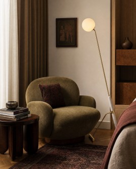Nowoczesna lampa podłogowa GRANINO W1 Lumina Deco ze złotym szczotkowanym wykończeniem i białym szklanym kloszem