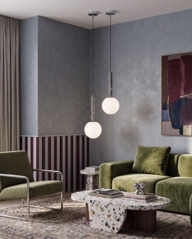 Wisząca lampa kula GRANINO D20 Lumina Deco z czarnym przewodem i betonowym elementem