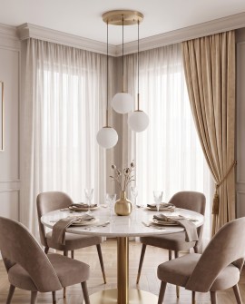 Nowoczesna lampa wisząca złota szczotkowana potrójna białe kule fredica 3 okrągła lumina deco