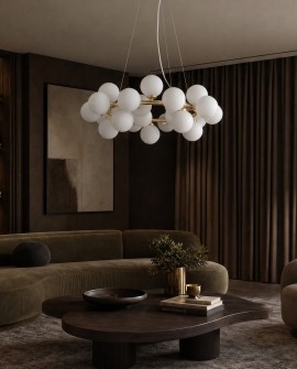 Marsiada W25 Lumina Deco nowoczesna lampa wisząca z 25 białymi kulami do wnętrz współczesnych