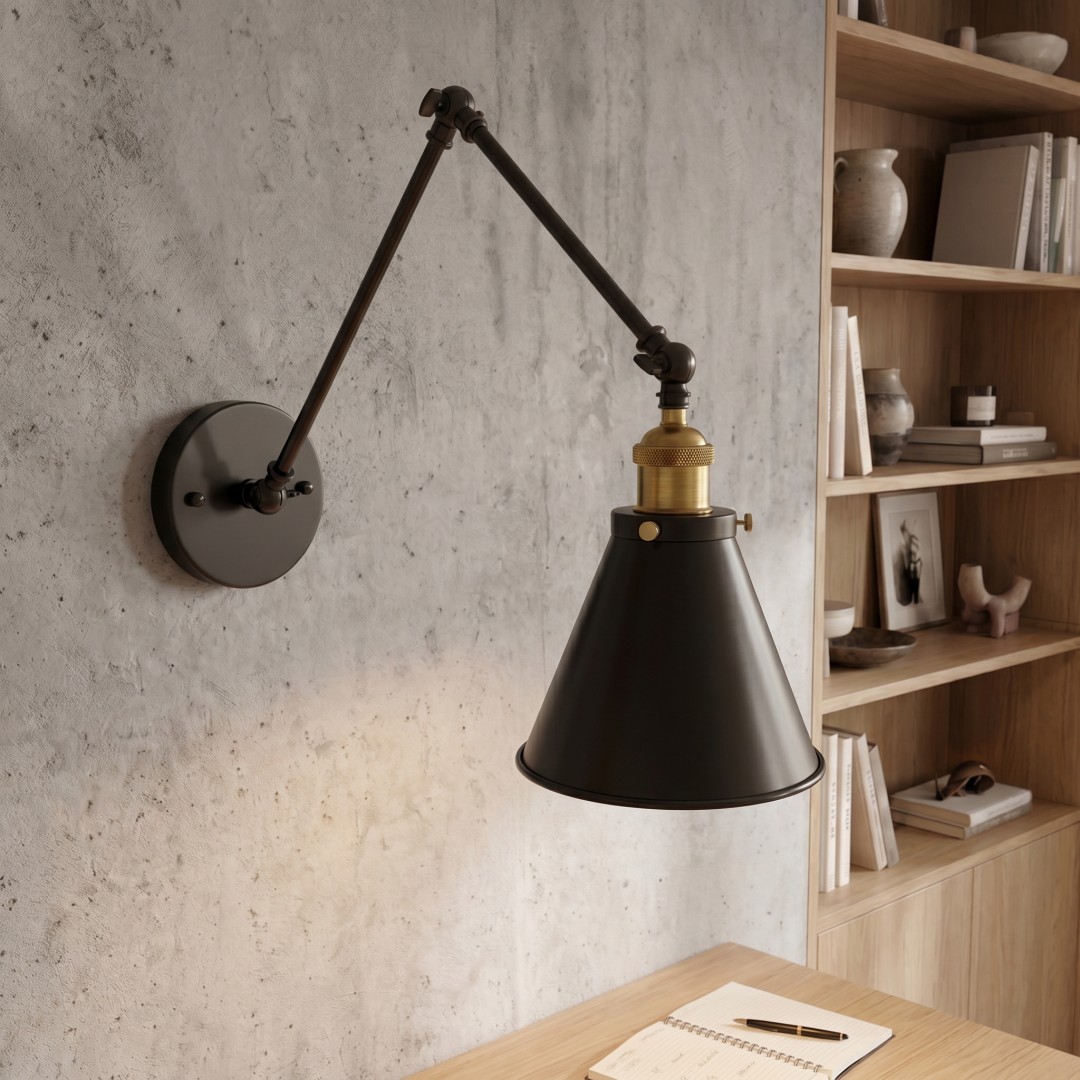 czarny kinkiet loft rubi w2 lumina deco z regulowanym metalowym kloszem