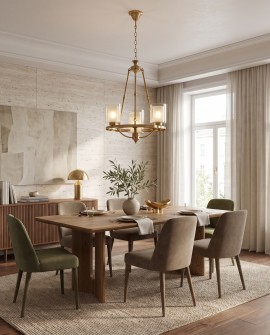 Lampa wisząca loft złota szczotkowana Santini W4 Lumina Deco na białym tle, elegancki żyrandol do salonu i jadalni