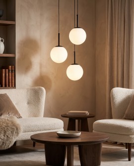 Lampa wisząca czarna Fredica 15 Lumina Deco, pojedyncza biała kula na czarnym przewodzie