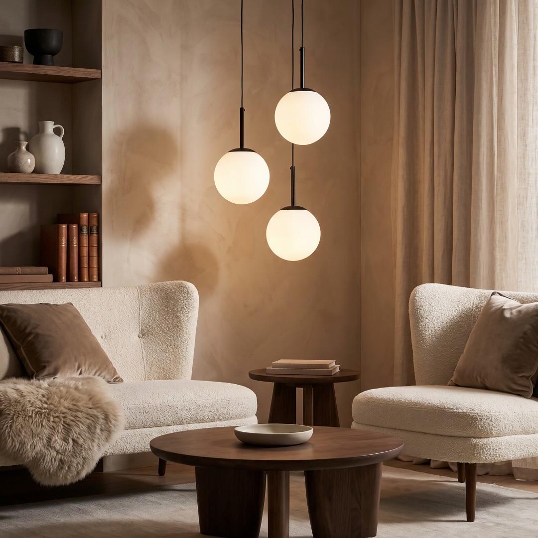 Lampa wisząca czarna Fredica 15 Lumina Deco, pojedyncza biała kula na czarnym przewodzie