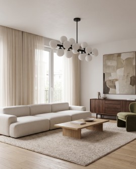 Nowoczesna lampa sufitowa czarna z białymi 16 kulami 