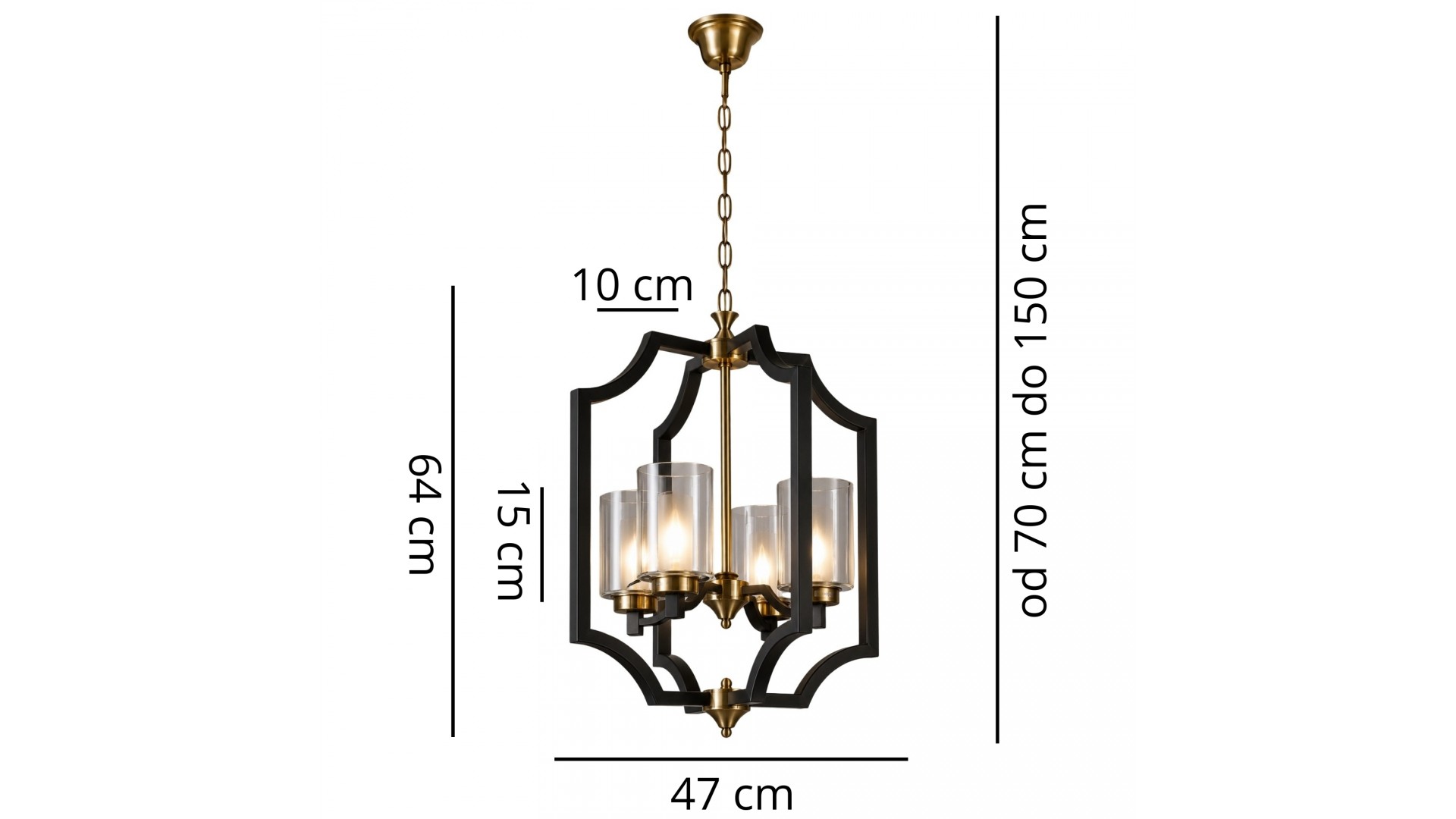 Lampa sufitowa VIGATTO firmy Lumina Deco z czarną ramą i szklanymi kloszami wymiary lampy