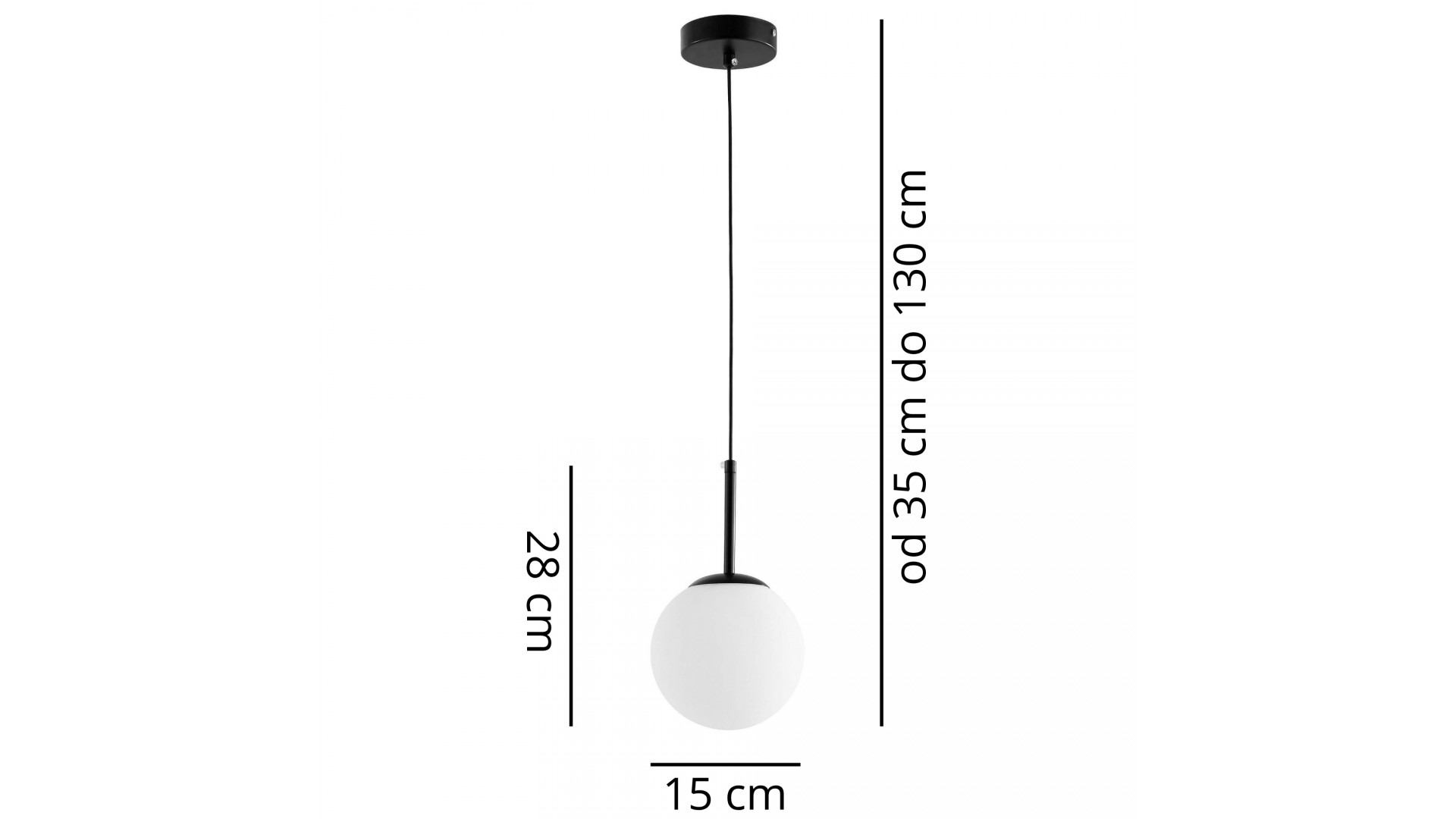 Lampa wisząca czarna Fredica 15 Lumina Deco, pojedyncza biała kula na czarnym przewodzie