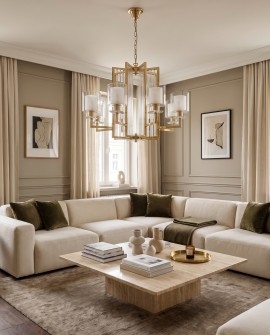 Geometryczny żyrandol glamour MANHATTAN W8 Lumina Deco o efektownej formie z ośmioma kloszami