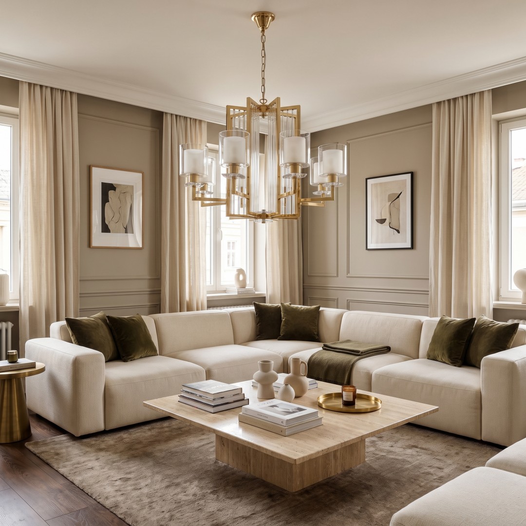 Oświetlenie do salonu w stylu nowoczesnym złota lampa wisząca MANHATTAN W8 z ośmioma źródłami światła