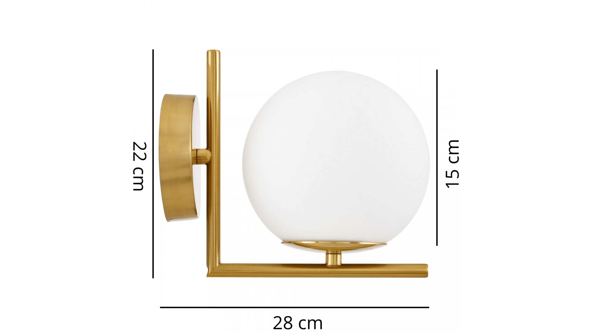 Wykończony w kolorze złota szczotkowanego kinkiet SORENTO D15 Lumina Deco z kulistym białym kloszem