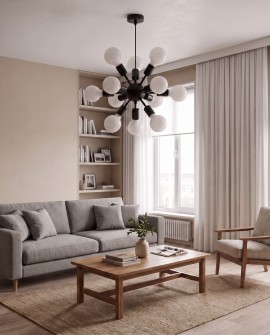 czarna lampa wisząca sufitowa z wieloma kulistymi kloszami do salonu nowoczesne oświetlenie producent Lampit seria Nova W12