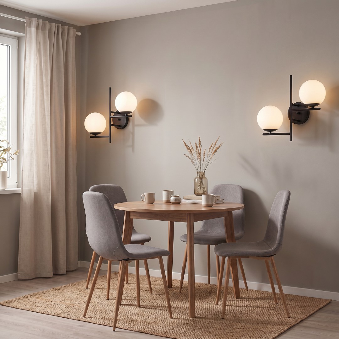Lampa ścienna z mlecznymi kloszami LEDO W2 jako oświetlenie do jadalni